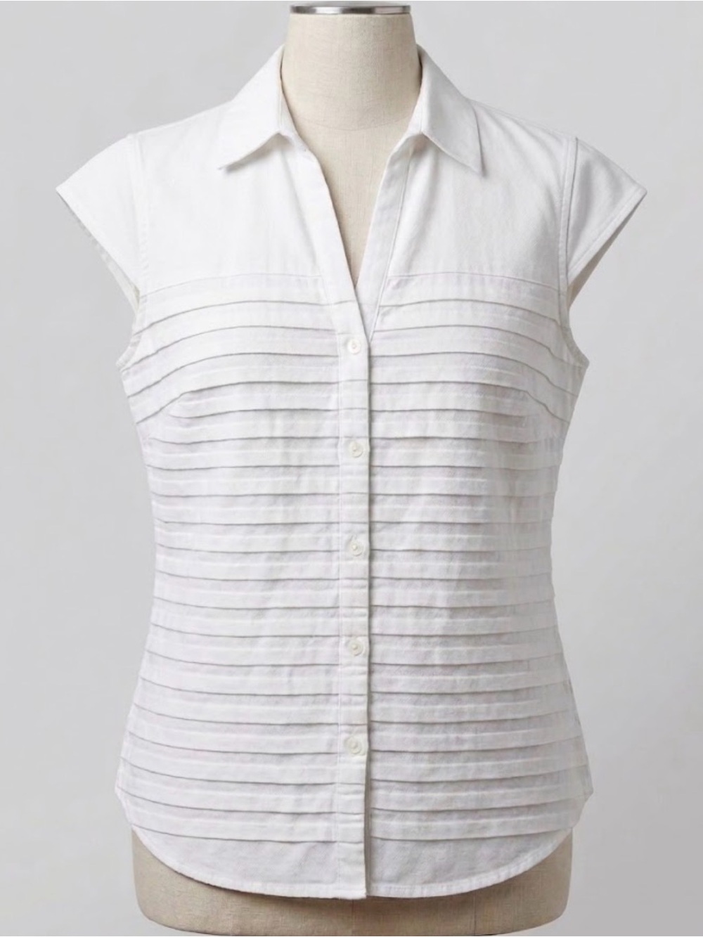 Jones New York Signature White Pintuck Button Down Top Costal Quiet Luxury XL